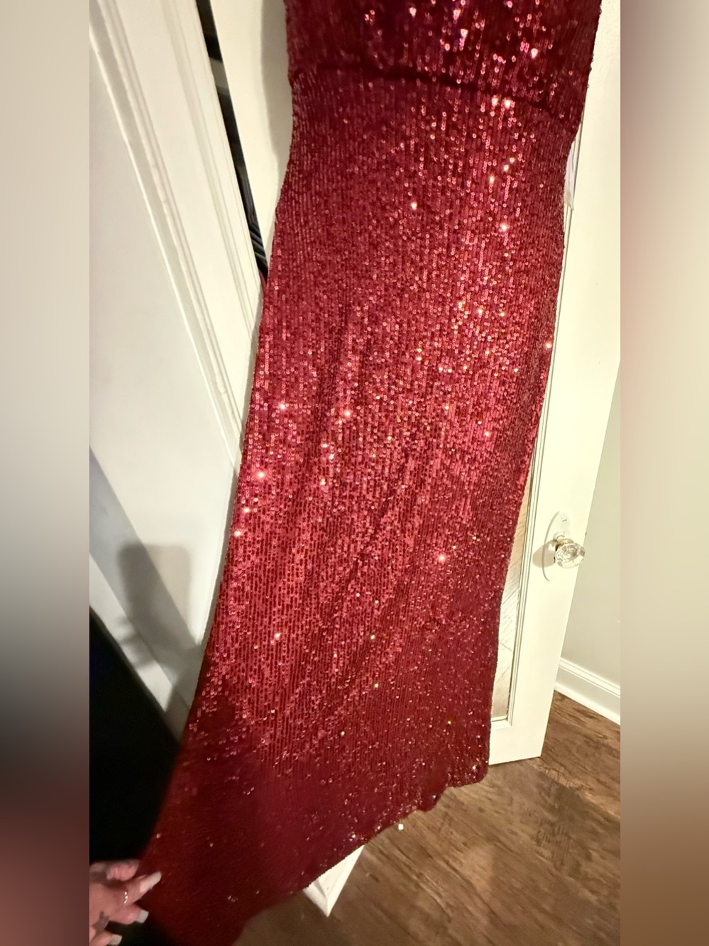 NWT Morgan & Co Sequin High Neck Keyhole Open Back Formal Evening Gown Merlot 5 - Picture 7 of 15